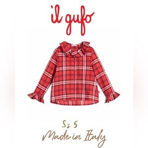 Il Gufo Girls’ Plaid Ruffle Top – Size 5 (Made in Italy)